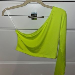 🔴Shein Neon Green One Shoulder Crop Top